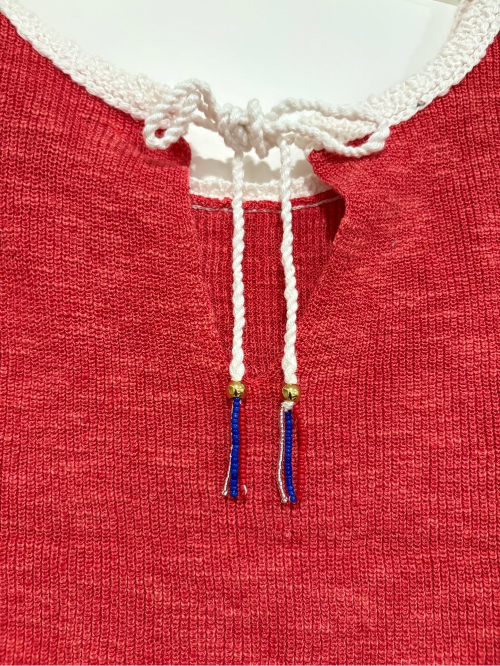 Free People Shelly Sweater Tank Red Beaded Sailboat Crop Knit Top NWT, Medium - Picture 7 of 8